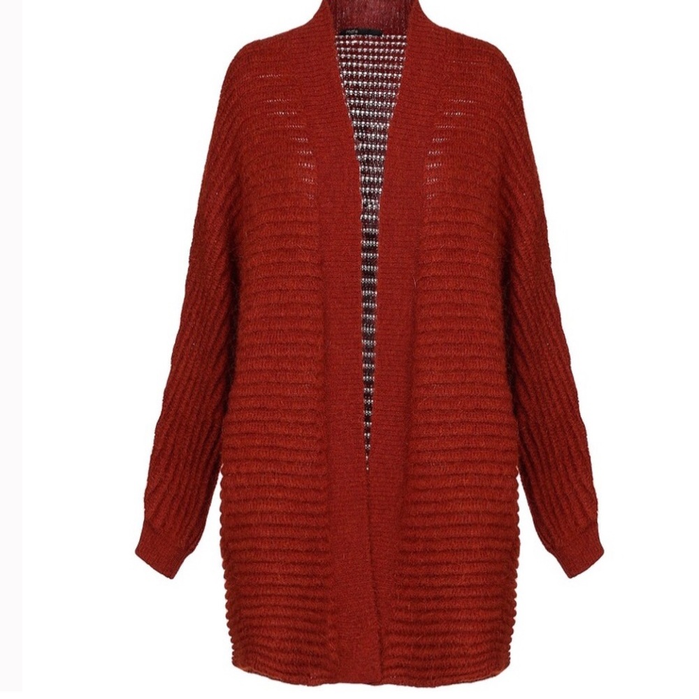 Maje Rust Brushed Ribbed Knit Cardigan 1